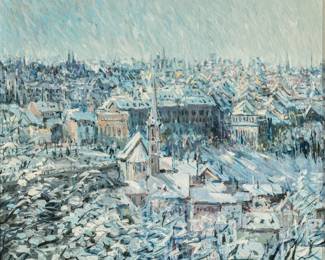 Lot 1047 Malva (Syrian, 1951-2015) Oil on Canvas, 1982, 'Winter Cityscape', H 20" W 24"