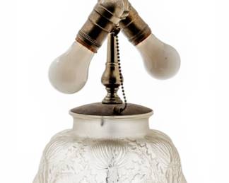 Lot 1056 Edgar Brandt (French, 1880-1960) for Rene Lalique (French) Opalescent Domremy Lamp 1926, H 9" Dia. 8" 1 PC