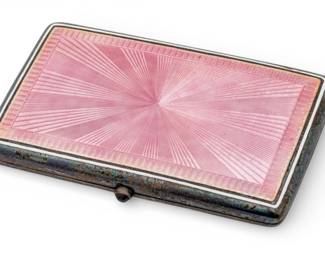 Lot 37 Sterling and Pink Guilloche Enamel Card Case 1900, W 2" L 3.2"