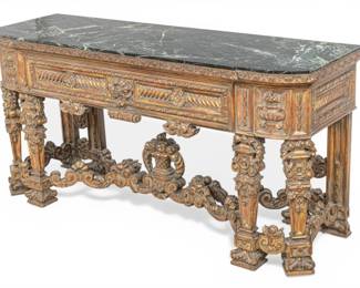 Lot 47 French Louis XIV Style Marble Top Console Table, Ca. 1900, H 29" W 20" L 62" 1 PC