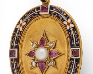 Lot 4 Empress Eugenie's Locket with Photo, Ruby, Diamond, 18K Gold, Enamel 1881, H 2.5" 44.7 g 1 PC