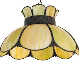 Lot 27 American Victorian Style Slag Glass Hanging Shade Late 20th C., H 11" Dia. 17"