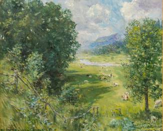 Lot 1003 Howard Chandler Christy (American, 1872-1952) Oil on Canvas, Ca. 1949, 'Valley View', H 30" W 35.25" Frame Size: H 37.5" W 42.5"