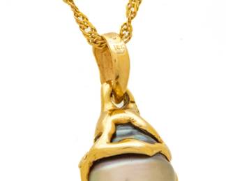 Lot 11 14K Yellow Gold Chain with Black Pearl (10mm) L 18" 7 g 1 PC