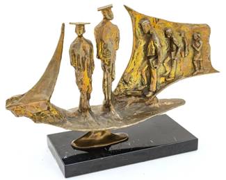 Lot 1021 Ed Dwight (American, B. 1933) Bronze Sculpture 'Education Ship', H 14" W 23" Depth 6"