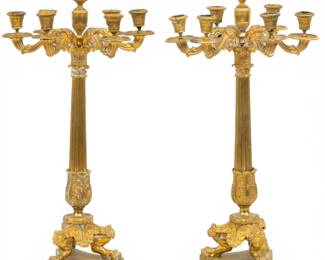 Lot 33 French Second Empire Period Doré Bronze Candelabra, Ca. 1860-70, H 22" Dia. 12" 1 PAIR