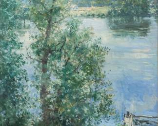 Lot 1002 Howard Chandler Christy (American, 1872-1952) Oil on Canvas, Ca. 1945-1950, 'Blue Water Landscape', H 29" W 25" Frame Size: H 39" W 33.5"