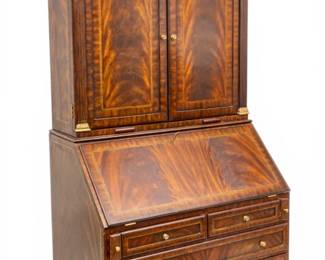 Lot 53 Maitland Smith Carved Mahogany Secretary Desk 20th Cent., H 92" W 40" Depth 25"