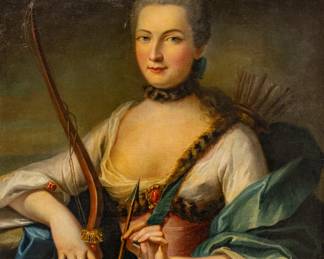 Lot 1007 Attributed to Henri-Pierre Danloux (French, 1753-1809) Oil on Canvas, Ca. Late 18th C., 'La Comtesse De Romagnesi En Diane', H 32" W 25.75"