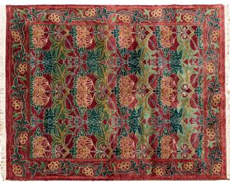 Lot 158 Tibetan William Morris Style Handwoven Wool Rug, Ca. 1980, W 5' 3.5" L 6' 6"
