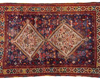 Lot 157 Persian Khamseh Handwoven Wool Rug, Ca. 1890-1910, W 3' 7" L 5' 2"