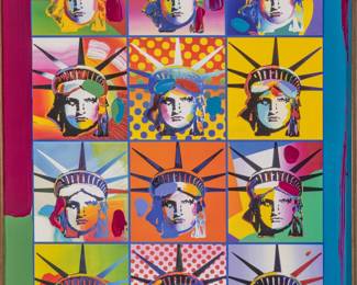 Lot 1030 Peter Max (American, B. 1937) Mixed Media on Paper, 'Liberty and Justice', H 23" W 17"