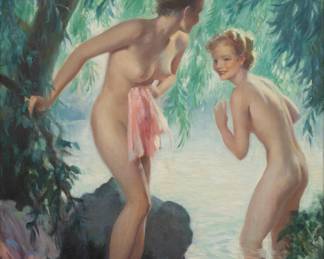 Lot 1006 Bradshaw Crandell (American, 1896-1966) Oil on Canvas, Ca. 1936, 'Water Nymphs', H 35" W 27.25"