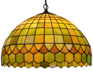 Lot 24 American Leaded Slag Glass Hanging Shade, Ca. 1960, H 14" Dia. 20"