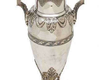 Lot 45 Neoclassical Style Silver Plate Double Handled Flower Urn, Ca. 1910-1920, H 26.5" Dia. 11"