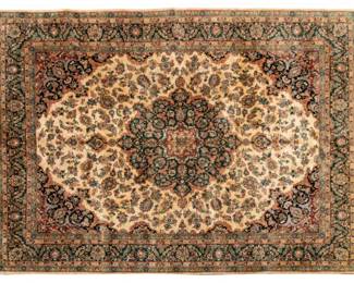 Lot 149 Persian Closed Field Kerman Handwoven Wool Rug, Ca. 1950, W 8' 3" L 10' 2"