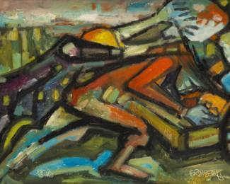 Lot 1048 Jordi Bonas (French, 1937-2017) Figurative Oil on Canvas, Ca. 20th C., 'Untitled', H 21" W 31"