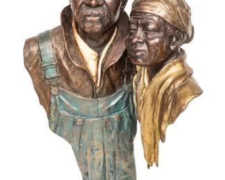 Lot 1017 Ed Dwight (American, B. 1933) Original Bronze Sculpture 'Dirt Farmers', SN: 12/40, H 22" Dia. 14"