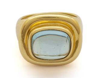 Lot 5 Paloma Picasso for Tiffany & Co Cabochon Aquamarine Ring, Size 7 18k Gold 12 g