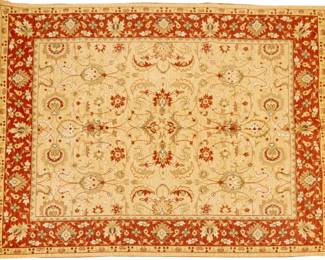 Lot 183 Indo-Oushak Design Handwoven Wool Rug, Ca. 1990, W 8' L 10' 1"
