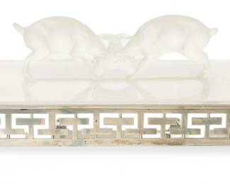 Lot 1058 Lalique (France) Crystal and Sterling Desk Box H 4" W 5" L 10.5"