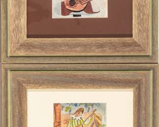 Lot 1050 Edgar Louis Yaeger (American, 1904-1997) Works on Paper 1934, 'Mandolin', H 4" W 4.75" 2 PCS