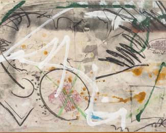 Lot 1027 Andras Markos (Hungarian, B. 1950) Acrylic, Collage, Color Pencil and Pencil on Canvas 'Abstract Composition (Untitled)', H 20.75" W 31"