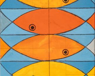 Lot 1052 Edgar Louis Yaeger (American, 1904-1997) Gouache on Paper, 'Fish', H 7.5" W 5"
