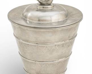 Lot 1024 After Carl Milles (Swedish, 1875-1955) Pewter Covered Vessel, Herman Bergman Foundry, 1929, H 7" Dia. 4.5"