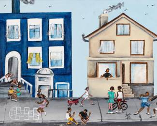 Lot 1028 Annie Lee (American, 1935-2014) Oil on Canvas 2003, 'Hopscotch', H 12" W 16" W 18" Depth 22"