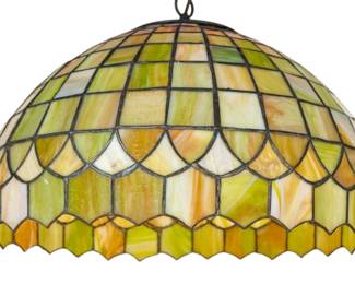 Lot 23 American Leaded Slag Glass Hanging Shade 1960, H 14" Dia. 20"
