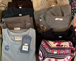 Women’s clothing, many new with tags, by Life Is Good, Cath Kidston, Celtic & Co., Eileen Fisher, and others.