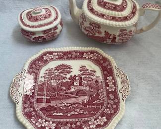z Spode England Pink Tower 3Piece Tea Set with Classic Spode Design