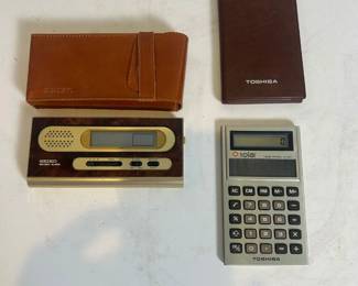 e Seiko Alarm and Toshiba Solar Calculator Set with Leather Cases