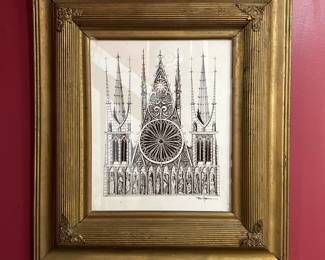 Art: Brian Pittman Framed Fountain Pen Cathedral, 17” x 19”