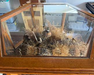 Side table diorama with quail