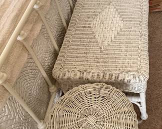 Wicker bench and stool