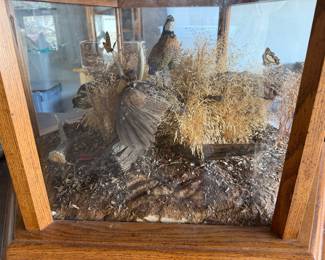 Side table diorama with quail