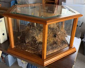 Side table diorama with quail