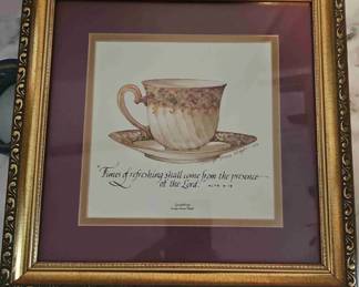 Framed print of a teacup and saucer by Carolyn Shores Wright.