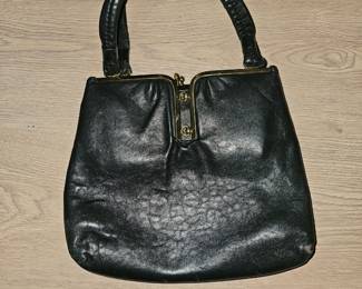 A vintage black leather structured handbag by Jane Shilton.