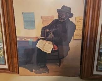 Vintage Black Americana painting of a seated Black man at a desk.