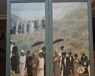 Diptych print by Ellis Wilson depicting an African American procession.