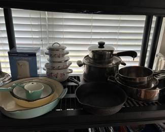 Enamed cast iron pans, Revereware, and other cookware