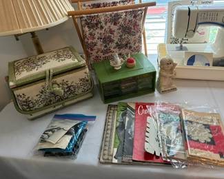 Vintage sewing box and sewing notions