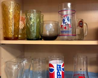 Vintage glasses- Pepsi, 7Up, New England Patriots