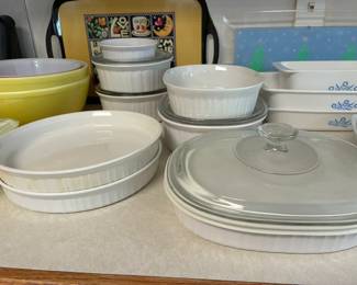 Vintage French White Corningware casserole dishes and pie plates