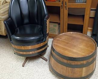 Barrel set includes table, four chairs, ottoman, rocker, side table, bar, and 3 barstools!