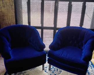 Beautiful pair of Dunbar blue velvet occasional chairs!