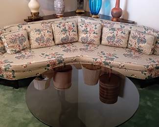 Custom Dunbar Janus sofa with custom Dunbar sofa table behind!